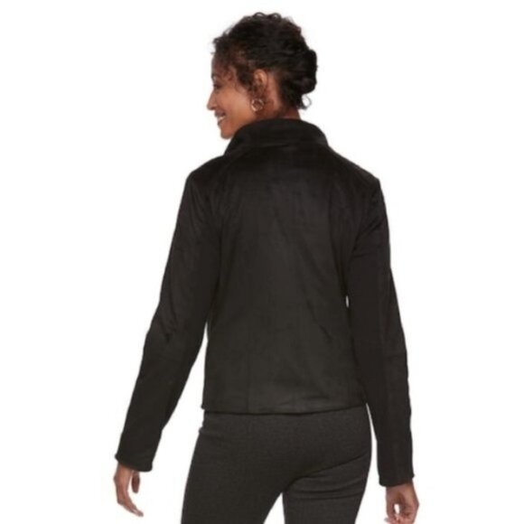 Chaps Womens Black Soft Faux Suede Pockets Full Zip Moto Jacket Sz M New - Picture 2 of 9